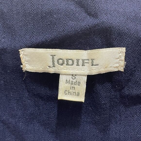 Jodifl Navy Cream Fringe Embroidered Boho 100% Rayon Wrap Sweater Cardigan Sz S - Picture 10 of 12